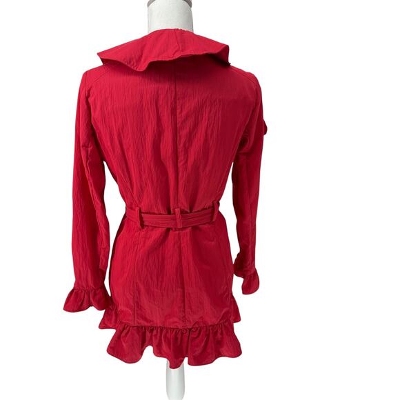 Etcetera Red Ruffle Front Belted Jacket Size 4 - Picture 5 of 7